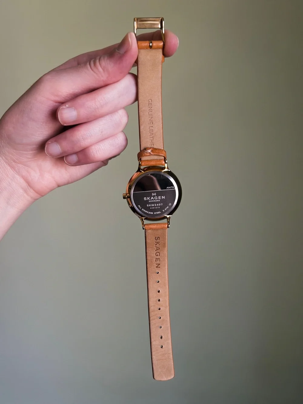 Skagen Denmark Anita Wristwatch, Leather Strap, Blue Chrome with Gold Hardware